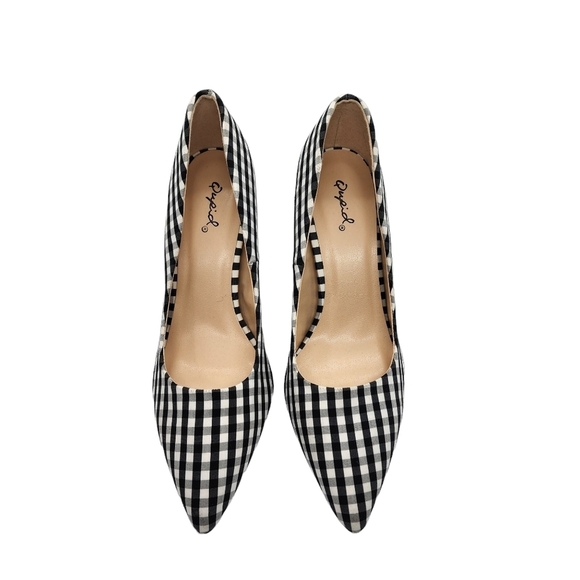 Qupid Women's Pointed Toe Gingham Pumps - 7 - Picture 3 of 8